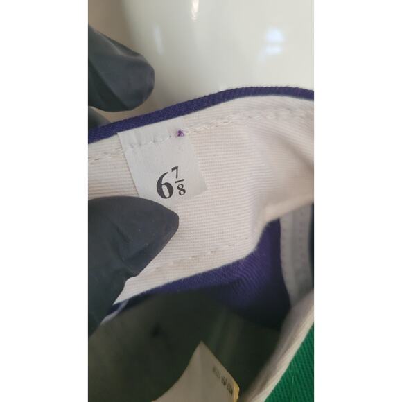 Vintage 1980s–90s New Era Pro Model Wool Baseball Cap 6 ⅞ Purple w/ Green Brim – - Picture 6 of 7